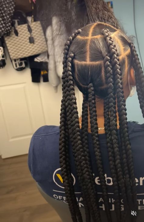 Jumbo Knotless Braids Styles, Jumbo Knowles Braids, Jobo Knotless, Jumbo Knot Less Box Braids, Xl Jumbo Knotless Box Braids, 6 Big Box Braids, 4 Parts 8 Braids, Jump Knotless Braids, Braids For Black Women Big Parts