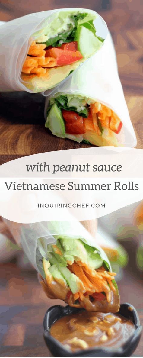 Vietnamese Summer Rolls, Peanut Dipping Sauce, Rice Paper Wrappers, Peanut Dipping Sauces, Gourmet Sandwiches, Vegan Asian, Appetizer Ideas, Summer Rolls, Summer Lunch