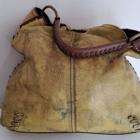 Lucky Leather Hobo Handbag Tote Bucket Bag Dyed Yellow Ochre, Brown, Beige Tan, Black & Tan Gray Grey Size: Approximate- H: 15" W: 17 Hand Painted. Only One Like It In The World!!! Very Boho Chic ..And One Of A Kind! And Great Quality And Condition. Hand Painted Clothing And Other Bags Available In Other Colors And Styles In My Store Occasion: Business, Casual, Travel, Workwear Theme: Boho, Art, Bohemian, Classic, Colorful, Cowboy, Cowgirl Equestrian Rustic Designer, Fun, Hippie, Western, Southw Angels Egg, Southwestern Modern, Boho Chic Bags, Leather Hobo Bags, Boho Handbags, Leather Hobo Handbags, Hand Painted Clothing, Painted Clothing, Boho Cowgirl