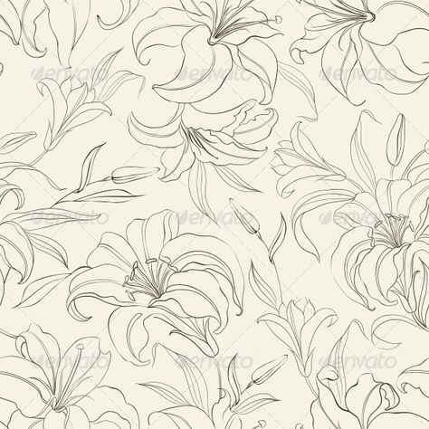 Seamless Pattern with Blooming Lilies - Patterns Decorative Biblical Calligraphy, Sepia Background, Fabric Paint Diy, Repeated Pattern, Lace Inspiration, Chintz Fabric, Peony Wallpaper, Lily Pattern, Allover Pattern