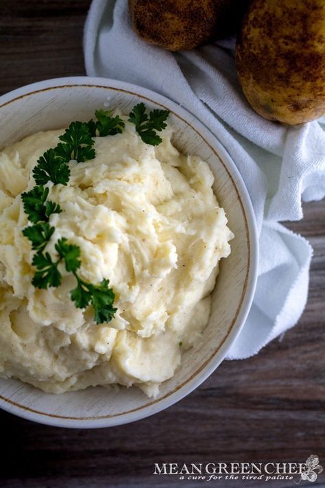 Restaurant Style Mashed Potatoes, creamy and delicious with our "secret" ingredient! Best Mashed Potato side dish in minutes. | Mean Green Chef @meangreenchef #mashedpotatoes #potatoes #sidedish #photography #foodstyling #meangreenchef French Mashed Potatoes, Mashed Potatoes Creamy, Comfort Food Meals, Potato Side Dish, Best Mashed Potatoes, Mashed Potatoes Recipe, Green Chef, Potato Ricer, Making Mashed Potatoes