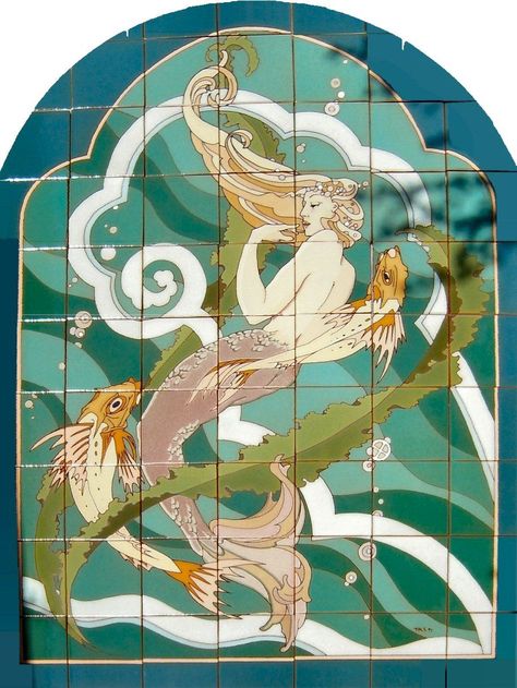 MCK Mermaid Large Mural 42 x 56" tile Mermaid Mural, Mermaids Sirens, Mer People, 2025 Bujo, Art Nouveau Bathroom, Starbucks Mermaid, Santa Catalina Island, Mermaid Wallpapers, Mermaid Core