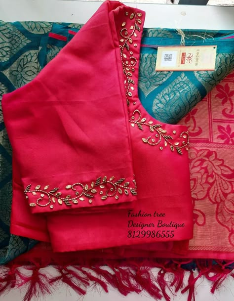 Blouse Back Neck Zardosi Work, Neck Work Designs For Blouse, Blouse Work Designs Bridal, Simple Design Maggam Work, Simple Work On Blouse Designs, Blows Work Designs Latest, New Model Maggam Work Blouse Designs Simple, Elegant Aari Work Blouse Design, Blouse Simple Hand Work Designs