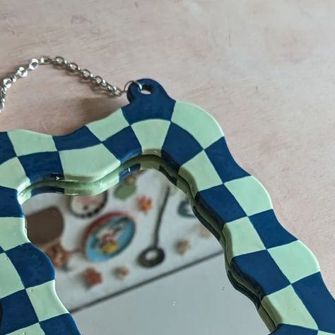 Elena PTQ 👁️ on Instagram: "#mirror #handmademirror #ceramic #checkers #checkered #makeupmirror #ceramicdecor" Checkerboard Mirror, Clay Checkerboard, Checkered Pottery, Polymer Clay Checkered, Checkered Ceramic Mug, Handmade Mirror, Makeup Mirror, Ceramic Decor, Mirror