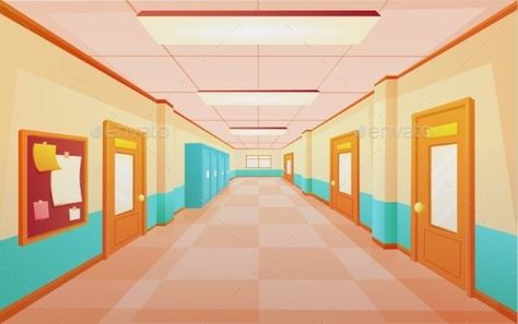 Cartoon School Hallway Halls or Corridor School Hallway Illustration, Hallway Drawing, Campus Interior, Perspective Graphic, School Corridor, College Building, School Hallway, Zombie Prom, School Hall