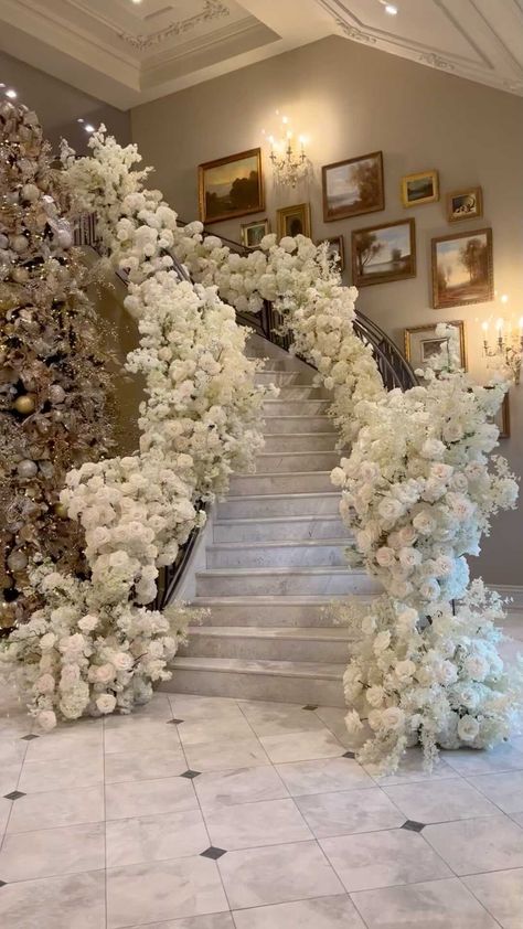 Wedding Stairs, Wedding Staircase, Dream Marriage, Enchanted Garden Wedding, Elegant Wedding Inspiration, Wedding Planning Decor, Home Wedding Decorations, Floral Event Design, Boho Wedding Decorations