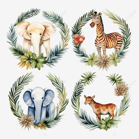 watercolor set of christmas wreath with safari animals christmas animals winter watercolor safari Christmas Safari, Safari Watercolor, Animals Safari, Transparent Watercolor, Animals Christmas, Winter Watercolor, Watercolor Png, Watercolor Set, Winter Animals