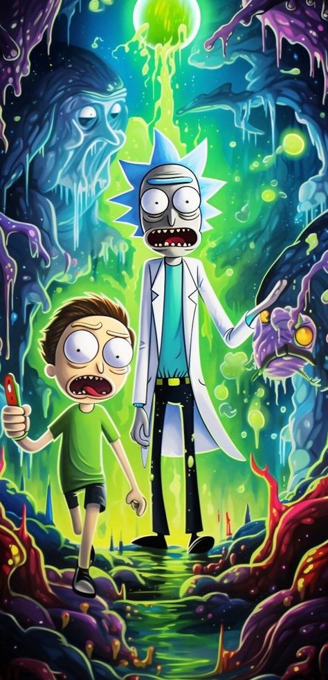 Limited Edition Rick & Morty Painting - Etsy Morty Painting, Rick And Morty Wallpaper, Morty Wallpaper, Rick And Morty Image, Batman Comic Cover, Trippy Cartoon, Graffiti Wallpaper Iphone, Minions Wallpaper, Rick Y Morty