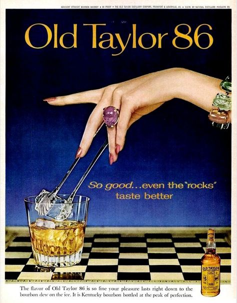 1962 Old Taylor 86 Bourbon Whiskey Vintage Alcohol Ads, Advertisement Inspiration, Bacardi Rum, Kentucky Straight Bourbon Whiskey, Straight Bourbon Whiskey, Old Ads, Vintage Cocktail, Bourbon Whiskey, Print Ads