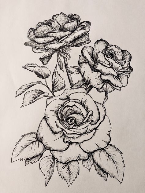 Drawing Ideas Flowers Rose, Rose Bushes Drawing, Roses Pen Drawing, Rose Top View Drawing, Roses Drawing Reference, Rose Flower Art Drawing, Flower Drawing Detailed, Dark Rose Drawing, Tattoo Ideas Drawings Sketches