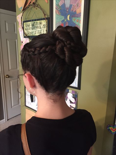 Bun Plait Hairstyles, 2 Braids With Bun, Saturday Hairstyles, Braided Top Bun, Braid And Bun Hairstyles, Braided Bun Hairstyle, Bun With Braid, Bun Braids, Bun With Braids