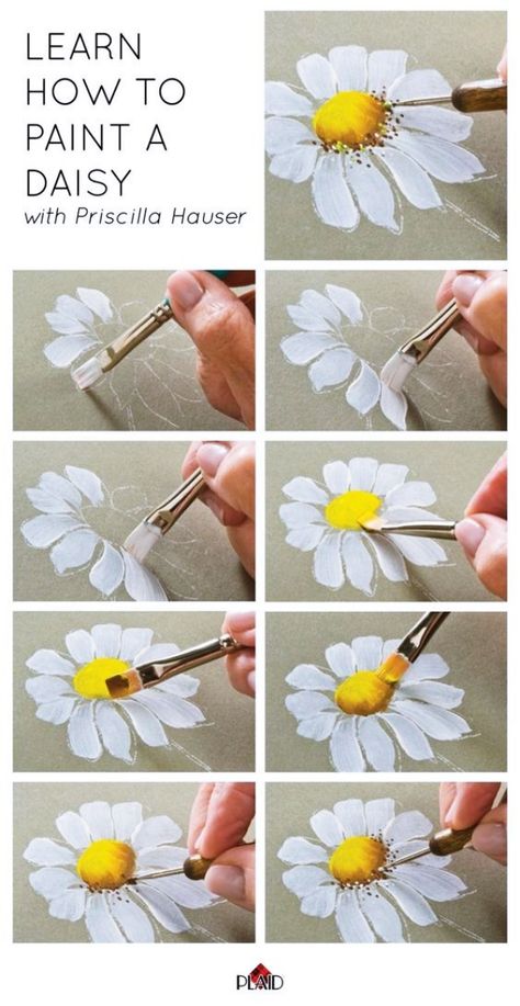 Paint A Daisy, Ako Kresliť, Easy Flower Painting, Acrylic Painting Flowers, Seni Dan Kraf, Daisy Painting, Simple Flower, Diy Canvas Art Painting, Flower Art Painting