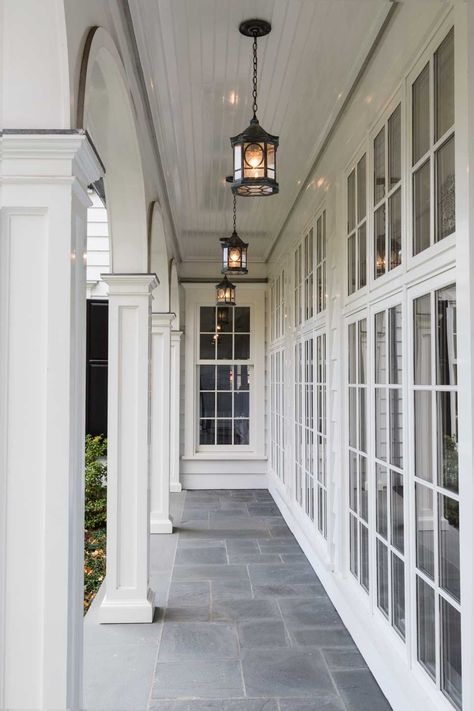 Design Tip: Exterior Lights - House of Jade Interiors Blog Building A Porch, Porch Columns, Porch Veranda, Real Estat, Porch Flooring, Casa Exterior, House With Porch, Porch Design, Patio Stones