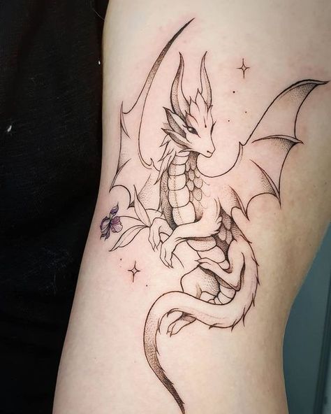 Dragon Tattoo Cartoon, Feminine Dragon Tattoo For Women, Dragon Tattoo Feminine, Feminine Dragon Tattoo, Dragon Tattoo Simple, Baby Dragon Tattoos, Cute Dragon Tattoo, Miniature Tattoos, Simple Dragon