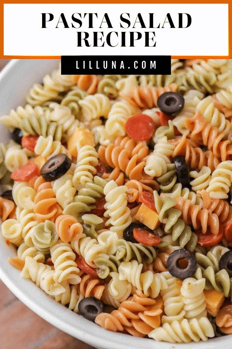 This easy pasta salad recipe takes minutes to make. It's a classic side dish, perfect for BBQs, picnics, or any night of the week! #easypastasalad #pastasalad #easy #BBQ #pasta Italian Dressing Pasta Salad Recipes, Easiest Pasta Salad, Easy Simple Pasta Salad, Basic Pasta Salad Recipes, Easy Pasta Salad Recipes With Italian Dressing, Pasta Salad Recipes With Italian Dressing, Basic Pasta Salad, Simple Pasta Salad Recipes, Cold Pasta Salad Recipes Easy