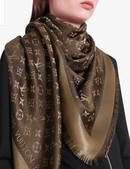 Louis Vuitton Scarves, Louis Vuitton Shawl Outfit, Lv Shawl, Louis Vuitton Shawl, Louis Vuitton Monogram Shawl, Shawl Accessories, Louis Vuitton Bandeau, Luxury Goals, Lv Scarf