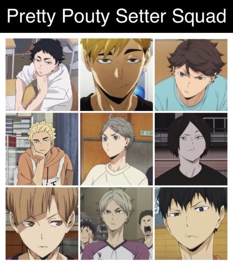 Pretty Setters Squad, Fukorudani Team Haikyuu, Haikyuu Setters Squad, Haikyuu Setters, Pretty Setters, Pretty Setter Squad, Haikyuu Cute, Volleyball Boys, Haikyuu Meme