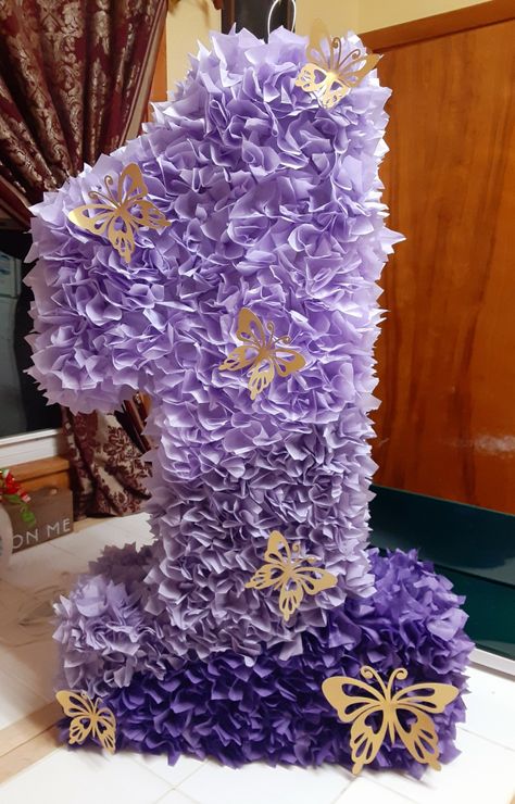 Purple Butterfly Pinata, Butterfly Pinata 1st Birthdays, Butterfly Birthday Ideas Decorations, Purple Butterfly Birthday Theme, Butterfly Pinata, Purple Butterfly Party, Butterfly 1st Birthday, Butterfly Themed Birthday Party, Butterfly Birthday Theme