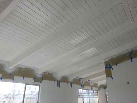 How To Prep/Paint Wood Ceilings - Painting - DIY Chatroom Home ... How To Paint Wood Ceiling, Paint Wood Ceiling White, Painting Wood Ceiling, White Wooden Ceiling, Knotty Pine Ceiling, Painted Wood Ceiling, Tropical Ceiling Fan, Japanese Ceiling, Tropical Ceiling