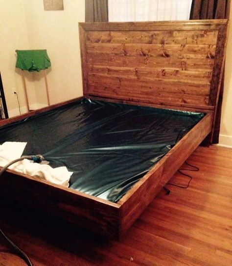 Diy Waterbed Frame, Waterbed Frame Makeover, Waterbed Headboard, Fishing Bedroom, Waterbed Frame, Diy King Headboard, Plank Headboard, Plywood Headboard, How To Make Headboard