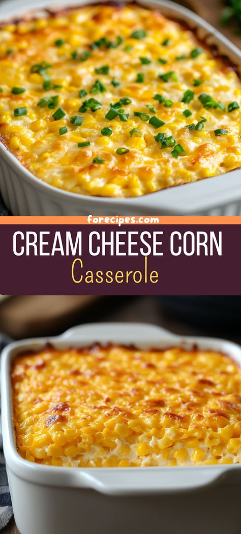 Cream+Cheese+Corn+Casserole Corn Dishes Recipes, Baked Corn Recipes, Corn Casserole Recipes, Cream Cheese Corn Casserole, Corn Cream Cheese, Corn Casseroles, Corn Casserole Jiffy, Creamed Corn Casserole Recipe, Potato Recipes Casserole