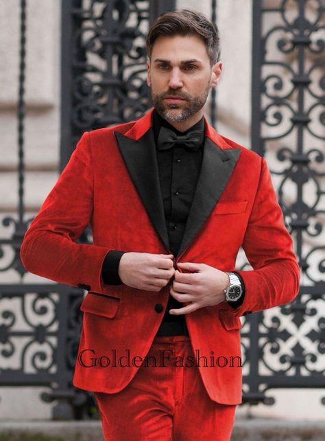 Buy Red Slim-fit Suits Velvet 2 Piece Suits /party Wear Suit online on Etsy India. Shop for handmade, vintage and unique Mens Wedding Suits items from GoldenfashionStore online on Etsy Unique Mens Wedding Suits, Suits Party Wear, Outfits Suit, Mens Wedding Suits, Suits Prom, Custom Made Suits, Suit Covers, Slim Fit Suits, Wedding Suits Men