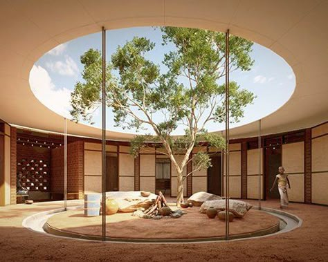 Tensile Roof, Low Cost House Design, African House, Low Cost Housing, Rammed Earth Wall, Internal Courtyard, Rammed Earth, Roof Structure, Village House Design