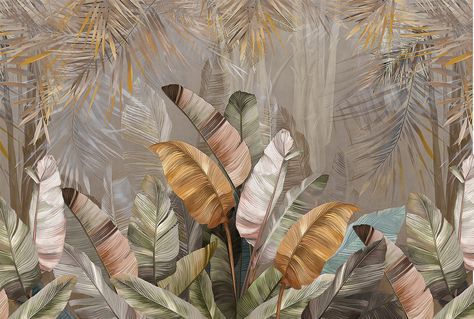 Tropical Prints Pattern, Mural Tropical, Flower Painting On Canvas, Phone Wallpaper Boho, Palm Wallpaper, Tropical Wall Art, Soyut Sanat Tabloları, Tropical Wallpaper, Mural Wall Art