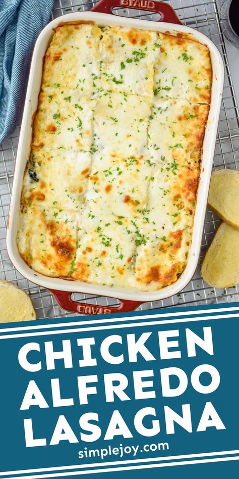 Chicken Alfredo Lasagna Taste Of Home, Chicken Alfredo Lasagna With Jar Sauce, Lasagna Chicken Alfredo, Easy Chicken Alfredo Lasagna Recipe, Chicken Alfredo Lasagna Cooktop Cove, White Lasagna Chicken, Alfredo Sauce Lasagna Recipe, Easy White Chicken Lasagna, Lasagna White Sauce