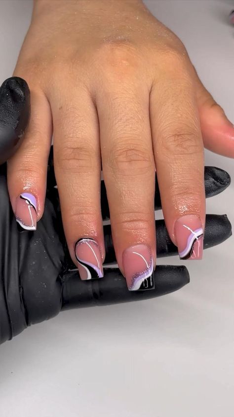 Toe Nails Halloween, Nails White Tip, White Tip Acrylic Nails, Halloween Toe Nails, Purple Toe Nails, Black And Purple Nails, Short Coffin Nails Designs, Purple Toes, Blue And White Nails