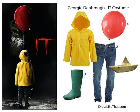 Georgie's Costume Pennywise Birthday, Georgie Denbrough, Pennywise Halloween Costume, Boys Halloween Costumes Diy, Pennywise Halloween, Moana Dress, Sibling Costume, Movie Halloween Costumes, Halloween Coustumes