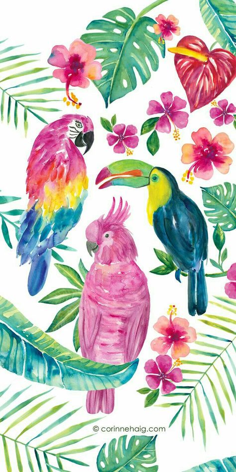 Tropical Bird Drawing, Wallpaper Iphone Drawing, Bird Wallpaper Iphone, Iphone Drawing, Parrot Wallpaper, Bullet Art, Plants Pattern, Future Wallpaper, Drawing Color