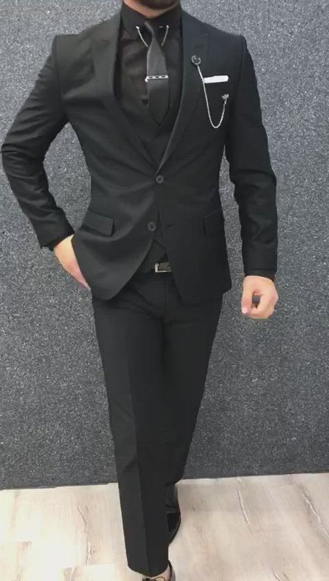 Black Male Wedding Suit, Black Suit For Prom Guys, Guys In Tuxedos, Fancy Black Suits For Men, Wedding Costume Men Black, Cheap Black Suits, All Black Prom Suits For Guys, Wedding Suits Groom Black Classy, Stylish Wedding Suits Men