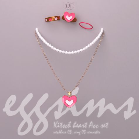 [TS4 cc] Kitsch heart Acc set (2024.05 Remaster ver) | EggU Sims 4 Y2k Necklace, Necklace Sims 4 Cc, Sims 4 Cc Accessories Patreon, Sims 4 Necklace, Barbie Necklace, Texture Reference, Royal Accessories, Y2k Necklace, Mesh Socks