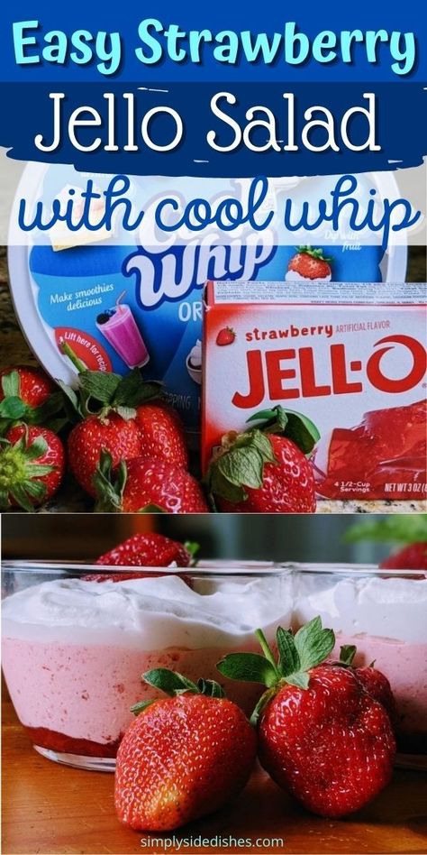 This strawberry jello salad with cool whip offers a fresh take on jello salad is a go-to side dish all spring and summer long! It’s delicious, easy to make, and will please everyone at the dinner table. Our family loves this salad, and with three ingredients, it’s a simple dish we can make for dinner or dessert all the time. Jello Strawberry Salad, Strawberry Jello And Cool Whip, Strawberry Jello With Strawberries, Hello And Cool Whip, Hello With Cool Whip, Strawberry Jello Whipped Cream Dessert, Jello Mixed With Cool Whip, Spring Jello Salads, Cool Whip Strawberry Dessert