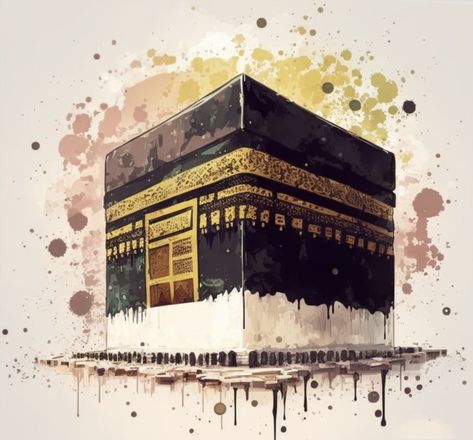 Makka Madina Painting, Kaaba Sketch, Kaba Art, Kaba Painting, Kabah Painting, Kaaba Painting, Ka Bah, Mixed Media Art Tutorials, Mosque Art