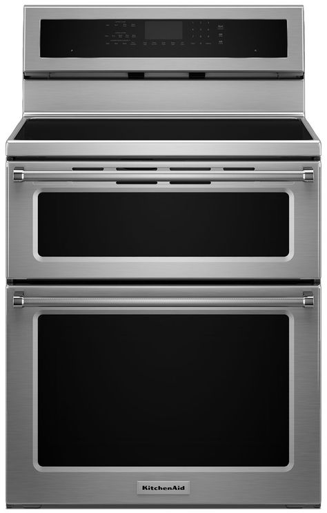 KitchenAid 6.7 Cu Ft. Double Oven Induction Convection Range - Stai... | The Brick Double Oven Electric Range, Freestanding Double Oven, Double Oven Range, Convection Range, Convection Cooking, Induction Range, Gas Oven, Oven Range, Gas Burners