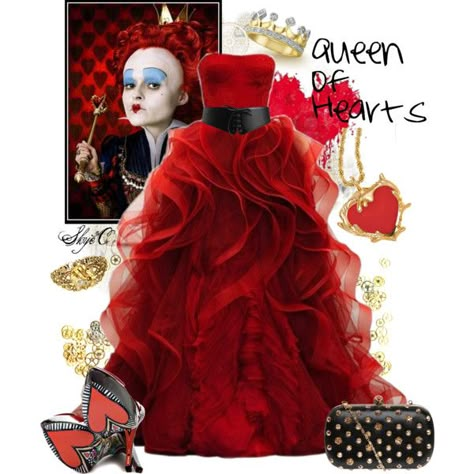 The inspiration: The Red Queen of Tim Burton and Disney's Alice in Wonderland. Queen Of Hearts Inspired Outfits, Disney Prom, Alice In Wonderland Outfit, Lizzie Hearts, Queen Of Hearts Costume, Alice In Wonderland Wedding, Disney Inspired Fashion, Alice In Wonderland Theme, Disney Inspired Outfits