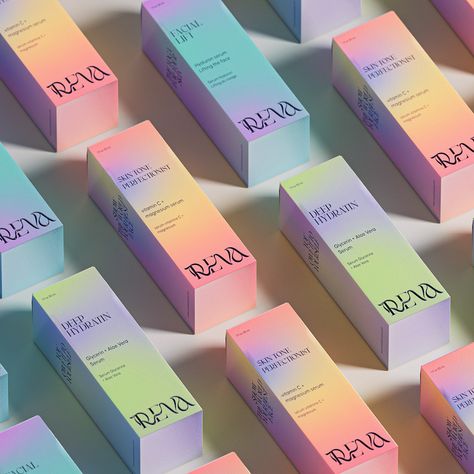 Gradient Packaging Design, Iridescent Packaging, Product Branding Design, Colorful Luxury, Skincare Branding, Packaging Design Trends, Modern Packaging, Cosmetic Packaging Design, Makeup Package