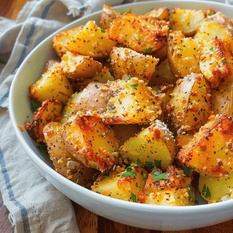 Air Fryer Garlic Parmesan Potatoes - Recipes, Tasks & Tools Dices Potatoes In Air Fryer, Garlic Mini Potatoes, Air Fryer Garlic Parmesan Potatoes, Air Fryer Garlic Potatoes, Cubed Potatoes In Air Fryer, Air Fryer Baby Potatoes Recipes, Air Fryer Small Potatoes, Air Fryer Parmesan Potatoes, Air Fryer Crispy Potatoes