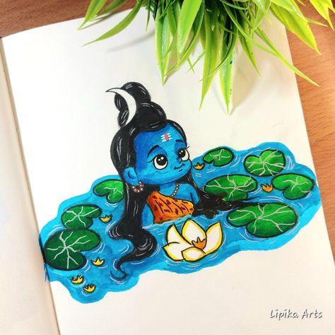 Cute Shivji Drawing, Mahadev Aesthetic Drawing, Shiv Ji Watercolor Painting, Shiv Ji Drawing Easy For Kids, Cute Mahadev Drawing, Mahadev Painting Easy, Shiv Drawings Easy, Mahadev Painting Canvas, Shivji Sketch