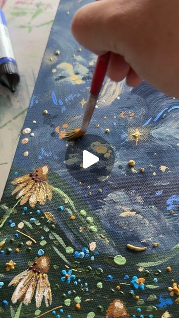 Katie Bryant | KT’s Canvases on Instagram: "brb dreaming 

#ktscanvases #texturedart #mixedmediapainting #artvideo #artworkoftheday #starrysky #dreamyart #dreamyaesthetic" Night Sky Painting, Painting Yellow, Sky Painting, Blue Stars, Crafts Projects, Dreamy Art, Winter Sweater, Justin Timberlake, Arts And Crafts Projects