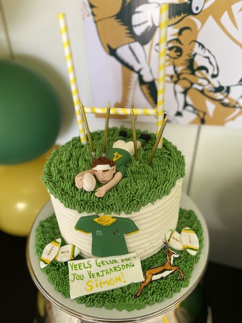 Rugby Party Ideas Kids, Springbok Rugby Party, Rugby Birthday Cake, Crusaders Rugby, Rugby Cake, Rugby Birthday, Rugby Party, Diy Hair Wig, Boys Birthday Cakes