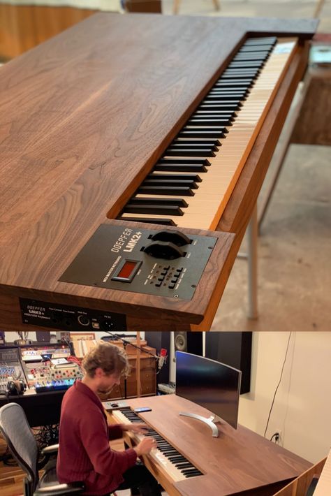 Studio Workstation Desk, Piano Soundboard Table, Wooden Studio Desk, Music Home Studio, Home Studio Desk Music, Keyboard Piano Stand, Music Production Desk, Digital Piano Stand, Studio Desk Music