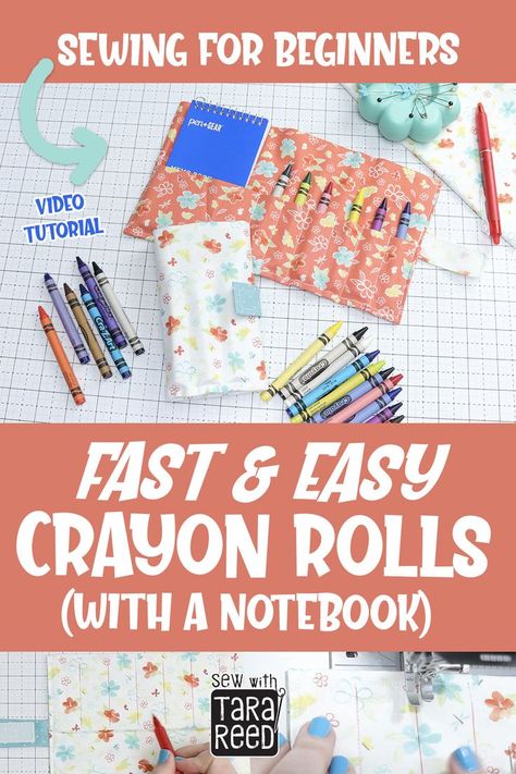 DIY Gift Ideas for Kids - Crayon Holder Roll Diy Party Favors For Kids, Easy Sewing For Kids, Sewing Party Favors, Crayon Roll Tutorial, Diy Crayons, Party Favors For Kids, Crayon Roll, Crayon Holder, Scrap Fabric Crafts