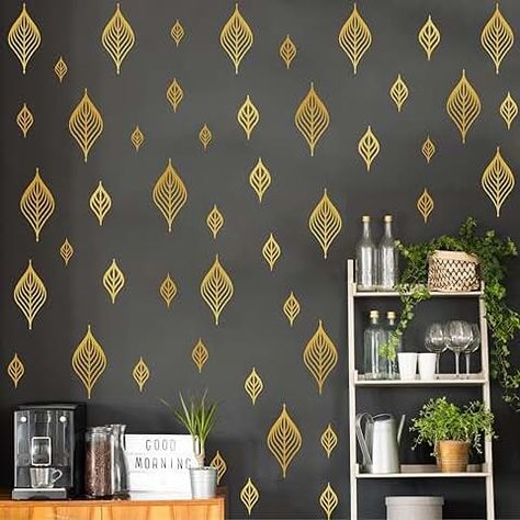 Amazon.com: Gold Stencil Wall Art Nursery Daycare, Wall Stickers For Bedroom, Palm Leaf Wall Art, Gold Wall Decals, Kitchen Wall Decoration, Bathroom Nursery, Rooms Decoration, Window Kitchen, Art Environment