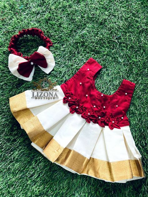 Small Girls Dress, Traditional Baby Dresses, Onam Dress, Pattu Pavadai Designs, Pattu Langa, Baby Dress Diy, Dress For Baby Girl, Pattu Pavadai