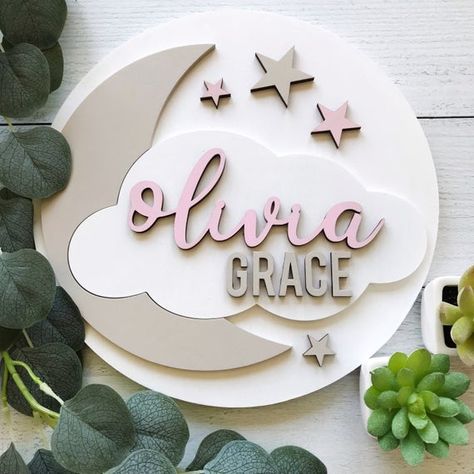 Circle Signs Wooden Diy, Circle Signs, Nursery Wood Sign, Farmhouse Decor Rustic, Nursery Name Sign, Wood Circles, Baby Name Signs, Nursery Name, Farmhouse Sign