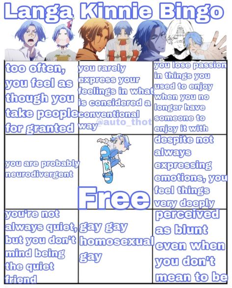 Sk8 The Infinity Kinnie Bingo, Sk8 Kinnie Bingo, Reki Kinnie Bingo, Langa Kinnie Bingo, Mha Kinnie Bingo, Kinnie Callouts, Anime Whispers, Kinnie Bingo, Sk8 Infinity