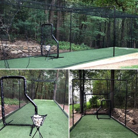 Backyard Hitting Cage, Building A Batting Cage, Outdoor Batting Cage, Baseball Cage Backyard, Backyard Batting Cage Diy, How To Build A Batting Cage, Sports Backyard Ideas, Covered Batting Cage Backyard, Backyard Sports Area